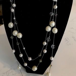 J CREW necklace, pearls, pink & citrine crystals. 50” long